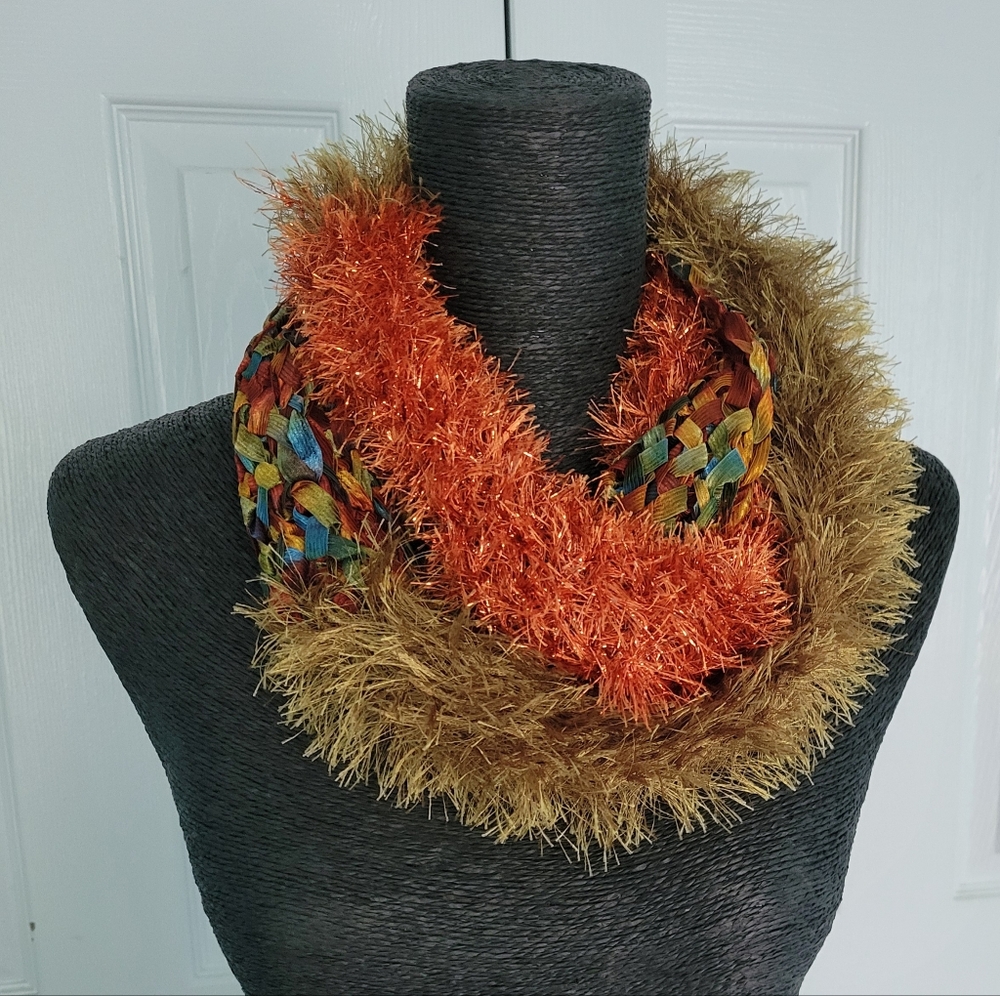 Hand Crafted Bright Multicolored Infinity Scarf - image 6